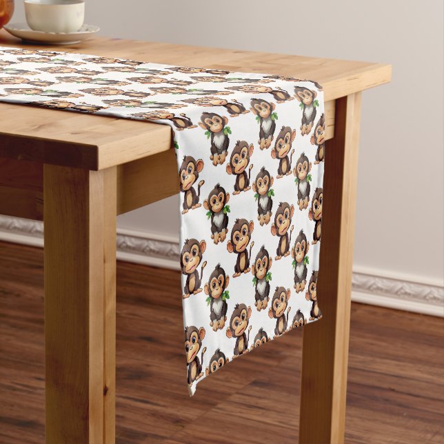 Monkey Pattern Design White  Short Table Runner (In Situ)