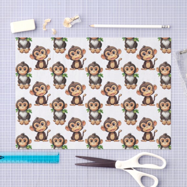 Monkey Pattern Design White  Tissue Paper (Craft)