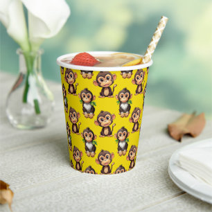 Monkey Pattern Design Yellow Paper Cups