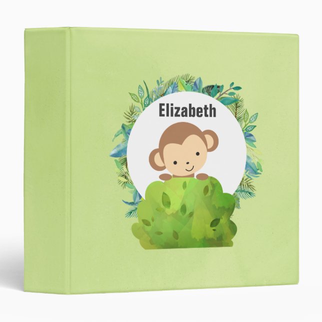 Monkey Peeking Out from Behind a Bush Personalized Binder (Front/Spine)