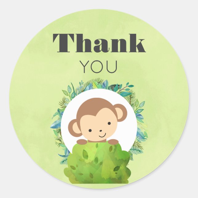 Monkey Peeking Out from Behind a Bush Thank You Classic Round Sticker (Front)