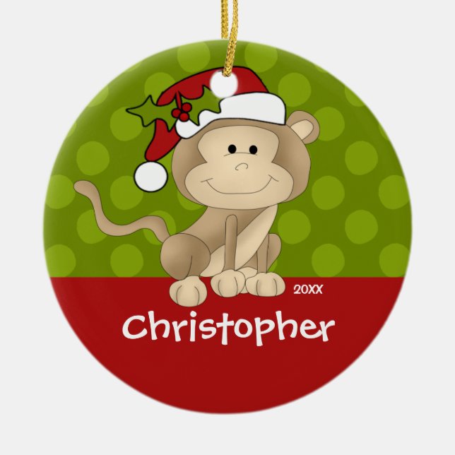 Monkey Personalized Boy Christmas Ornament (Front)