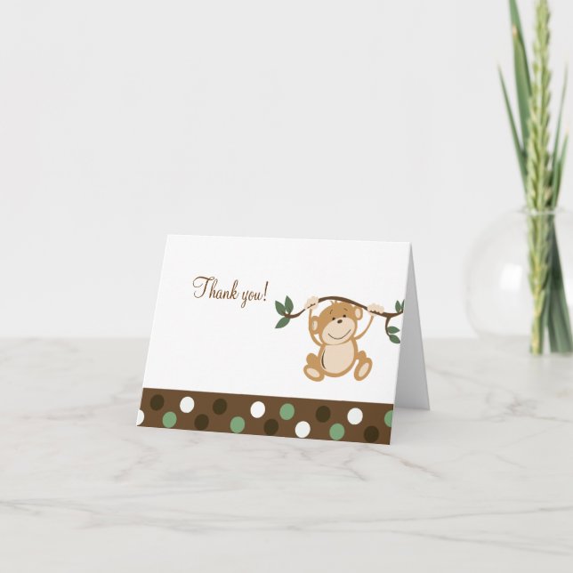 Monkey Play Brown/Green Folded Thank you notes (Front)