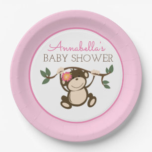 Monkey Play Girl Baby Shower Plate