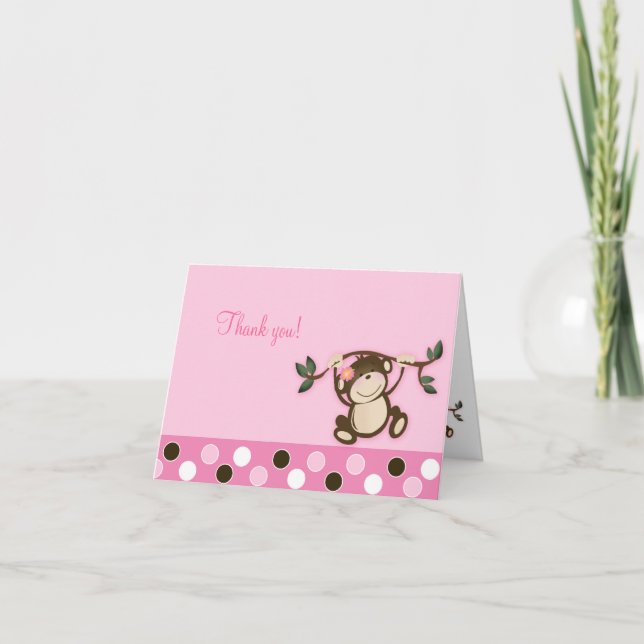 Monkey Play Pink Folded Thank you notes (Front)