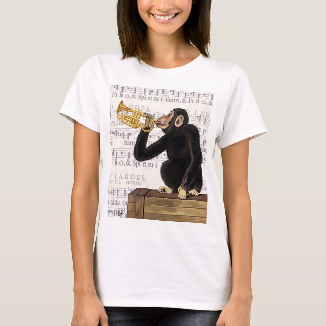Monkey Playing Trumpet T-Shirt (Front)
