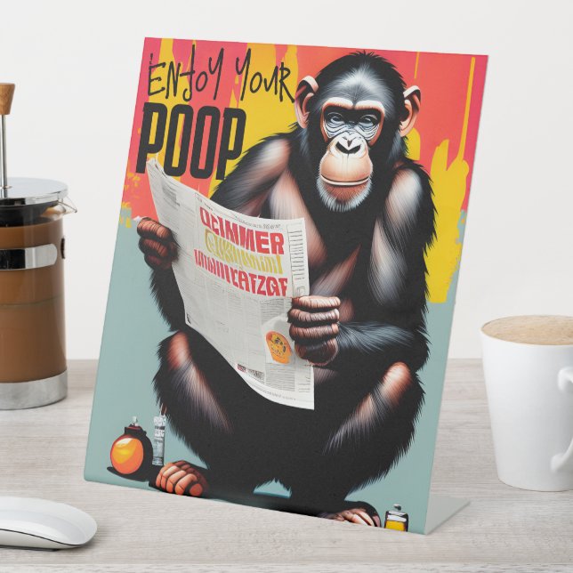 Monkey Pooping, Hilarious Poop Quote Sayings Humou Pedestal Sign (In SItu)