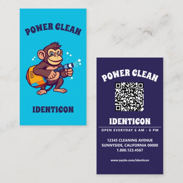 Monkey Power Clean with QR code Business Card (Front/Back)