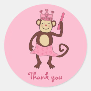 Monkey Princess 1st Birthday Classic Round Sticker