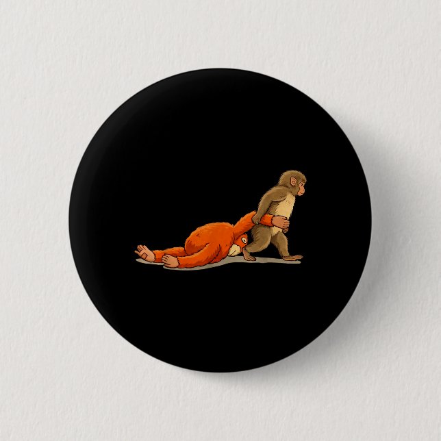 Monkey Punch Graphic Baby Monkey Holding Plush Toy 2 Inch Round Button (Front)