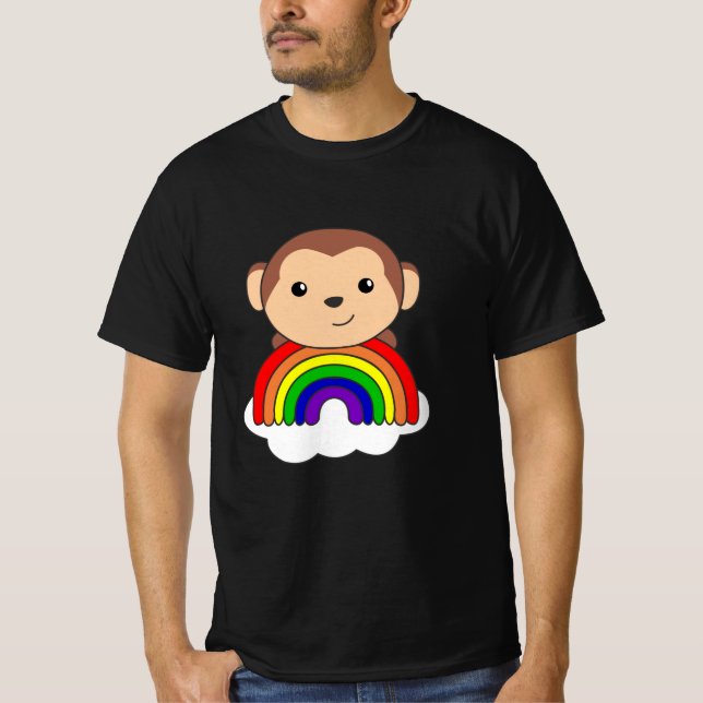 Monkey Rainbow Cloud Cute Animals For Kids Monkeys T-Shirt (Front)