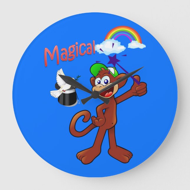 Monkey Rainbow Magical Blue Clock (Front)