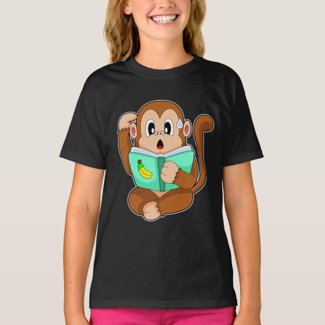 Monkey Reading Book T-Shirt (Front)