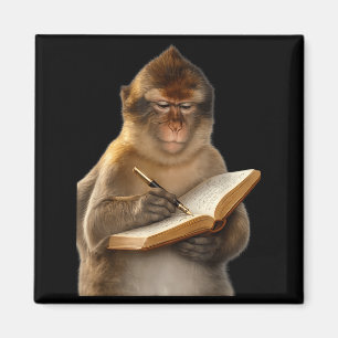 Monkey reading book writing journal book lover magnet