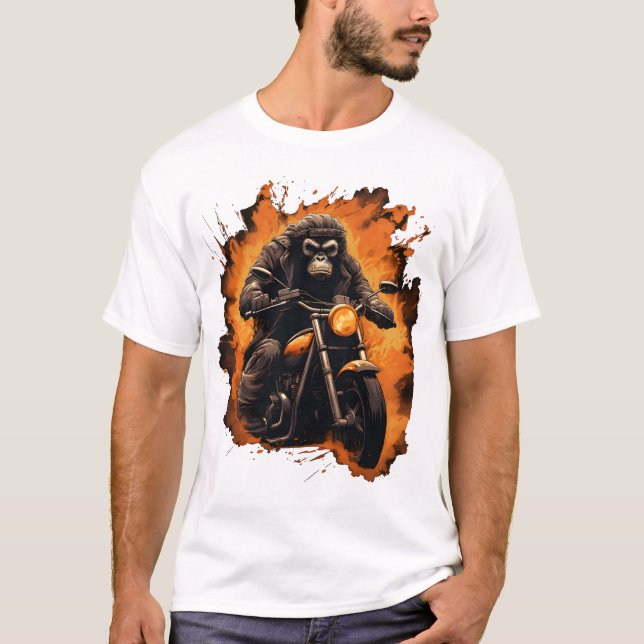 Monkey Rider Biker Cartoon T-Shirt (Front)
