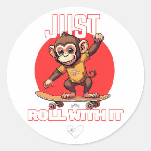 Monkey riding a skateboard hoodie classic round sticker