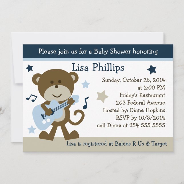 Monkey Rocker Baby Shower Invitation (Front)
