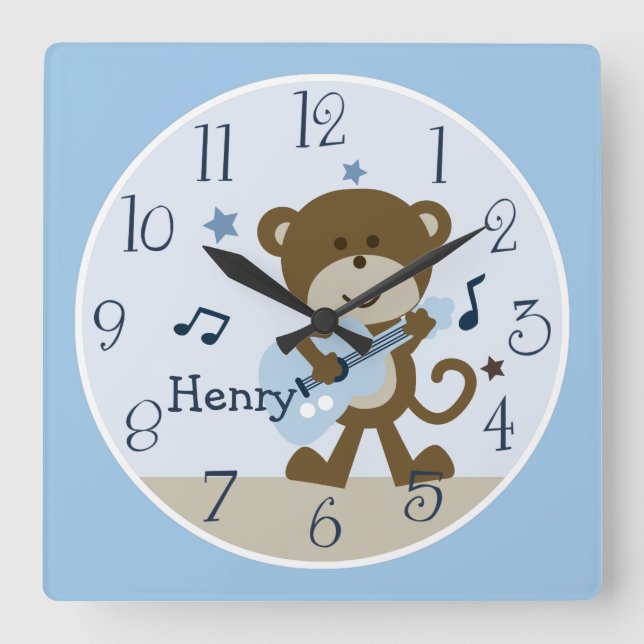 Monkey Rockstar/Musical Kid's Baby Nursery Horloge (Recto)