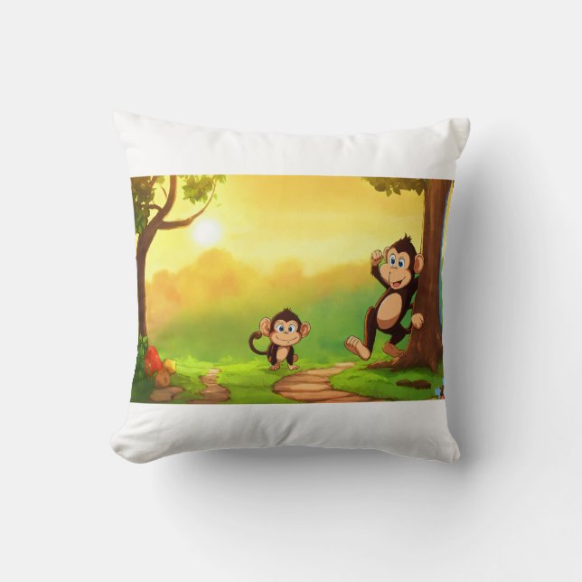 Monkey’s Morning Swing Throw Pillow (Front)