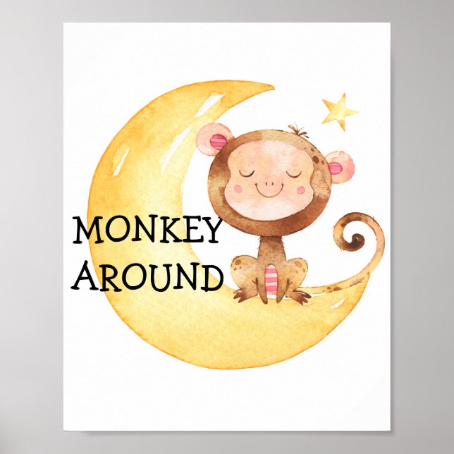 Monkey Safari Baby Nursery Poster Citation mignonn (Devant)
