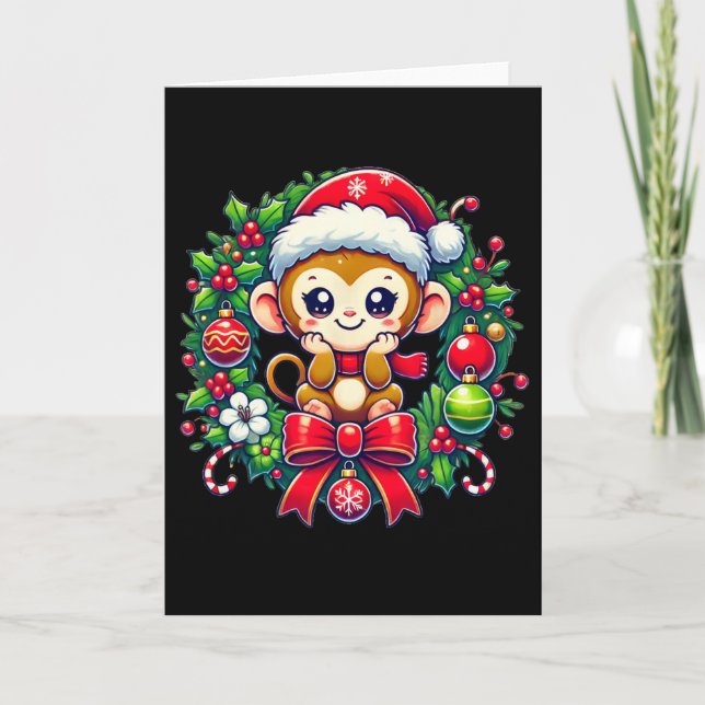 Monkey Santa Hat Christmas Xmas  Card (Front)