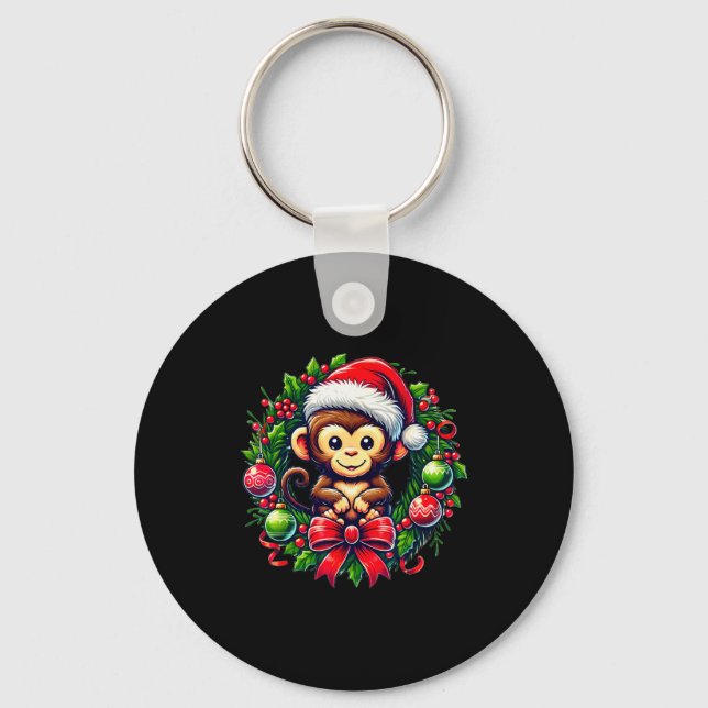 Monkey Santa Hat Christmas Xmas  Keychain (Front)