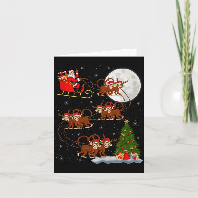 Monkey Santa Sleigh Flying Funny Magical Christmas Card (Front)