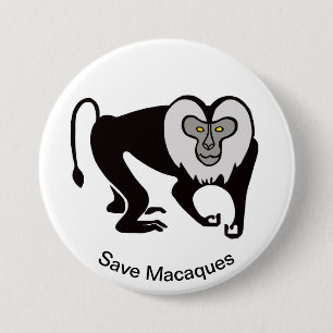 Monkey - Save MACAQUES -Endangered animal graphic  3 Inch Round Button