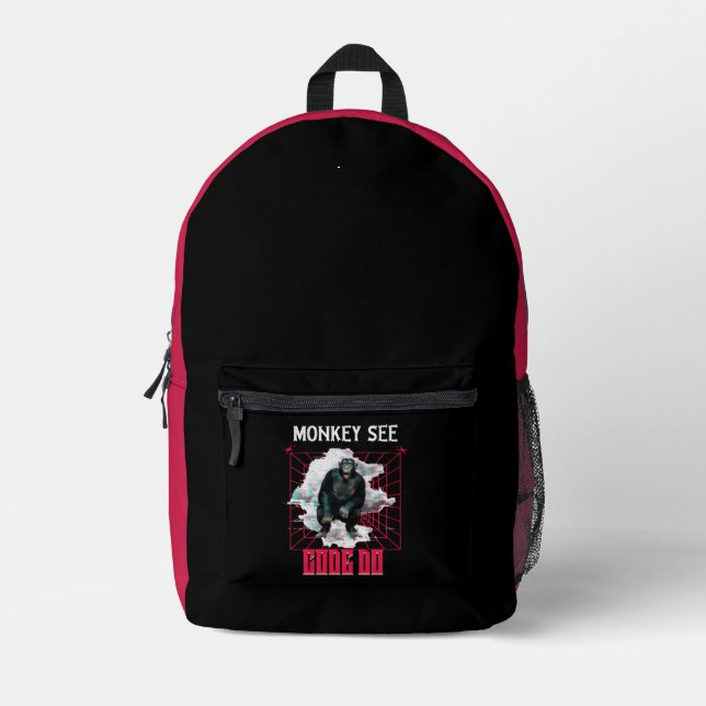 Monkey See Code Do Web Developer Humour Printed Backpack (Front)