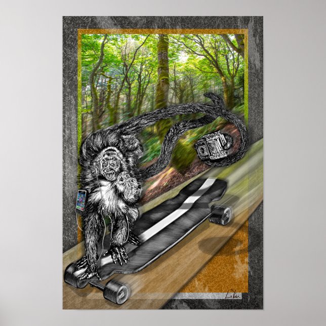 Monkey Selfie Simian Skater Camera  Poster (Front)