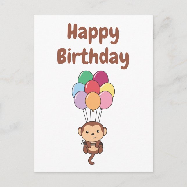 Monkey S'Envole Avec Une Carte Ballons Colorée (Devant)
