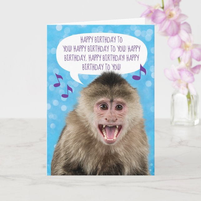 Monkey Singing Happy Birthday And Washing Hands Card (Orchid)