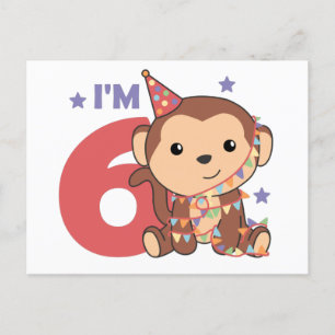 Monkey Sixth Birthday Kids 6 Years Old Postcard