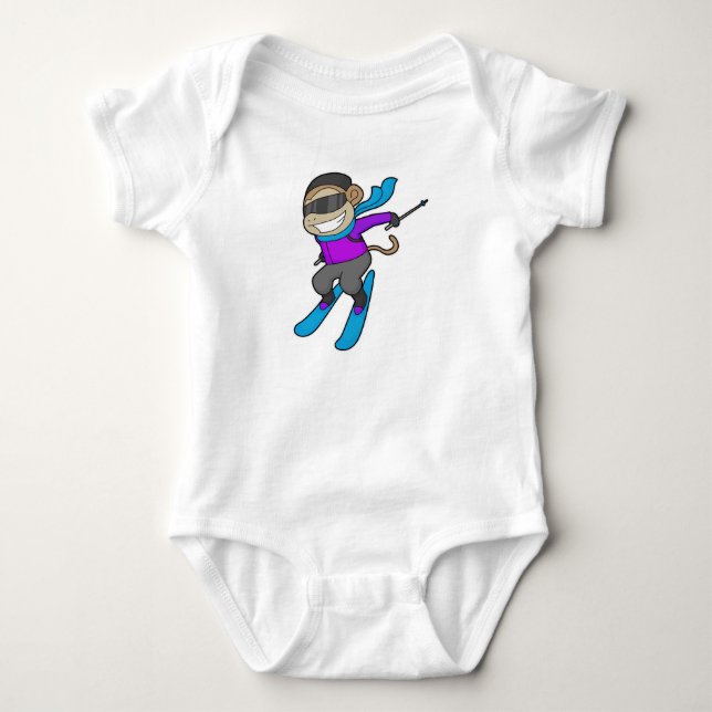 Monkey Skier Ski Baby Bodysuit (Front)
