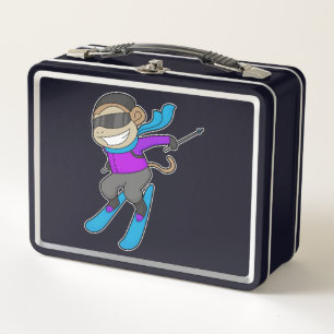 Monkey Skier Ski Metal Lunch Box