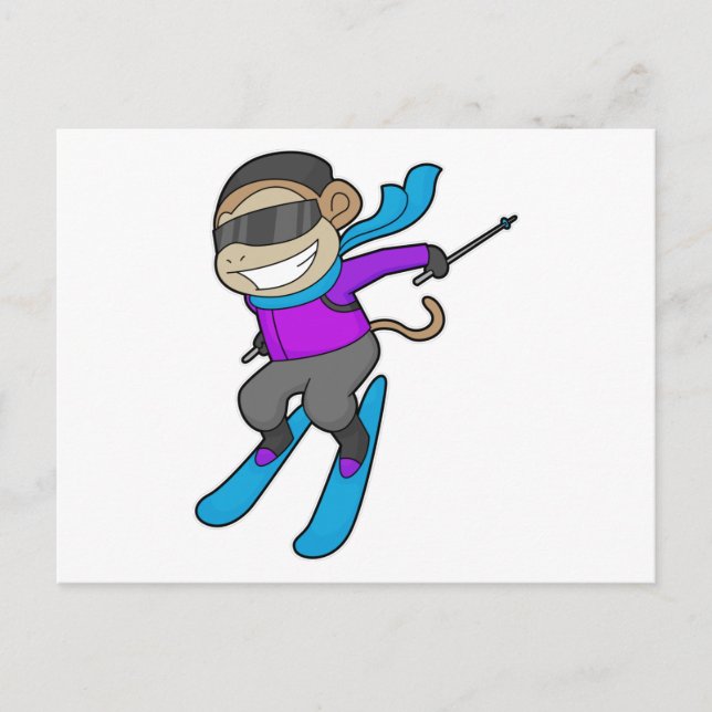 Monkey Skier Ski Postcard (Front)