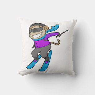 Monkey Skier Ski Throw Pillow