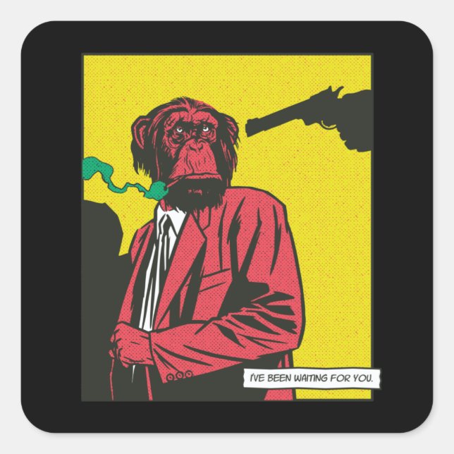 Monkey smoking animal comic square sticker (Front)