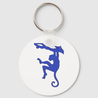 Monkey Swinging in Tree Silhouette Cartoon Keychain
