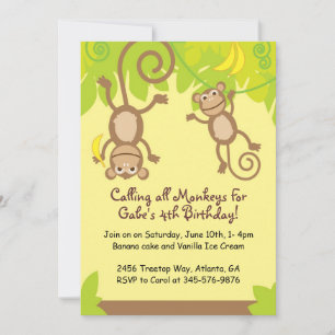 Monkey Themed  Birthday Party Invitation
