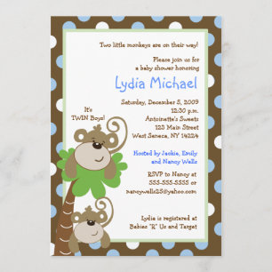Monkey Time 5x7 TWINS Jungle Baby Shower Invitation