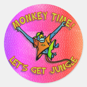 Monkey Time! Let's Get Jungle!! Classic Round Sticker