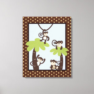 Monkey Time Mod Monkey 16x20 Canvas Nursery Art Print