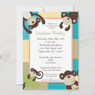 Monkey Time Mod Monkey 5x7 Baby Shower Invitation