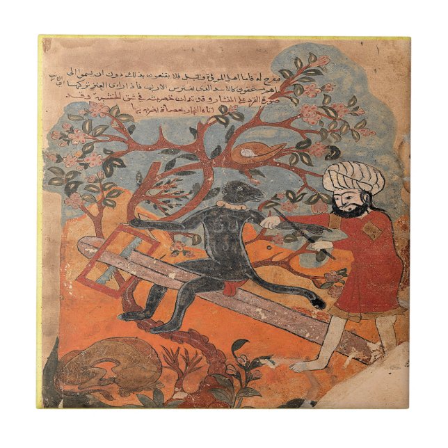 Monkey Tries Carpentry Indian Renaissance Fable Tile (Front)