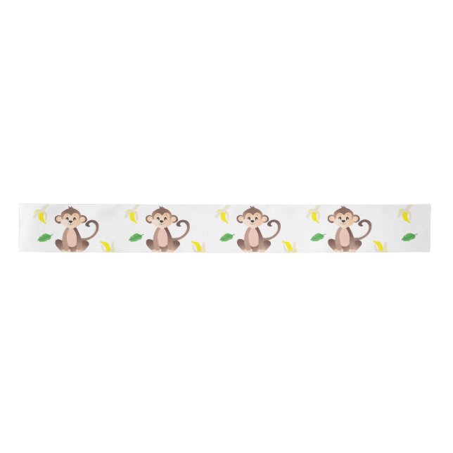 Monkey Tropical Leaf Banana Peels Pattern Satin Ribbon (Front)