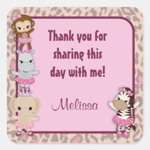 MONKEY Tu Tu Cute Baby Shower square sticker TTC