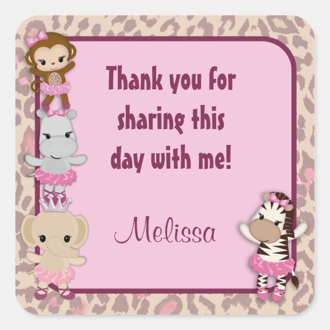 MONKEY Tu Tu Cute Baby Shower square sticker TTC (Front)