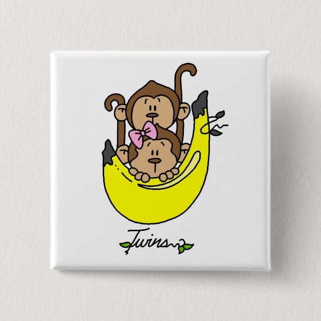 Monkey Twin Boy and Girl Tshirts and Gifts 2 Inch Square Button (Front)