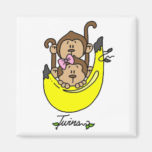 Monkey Twin Boy and Girl Tshirts and Gifts Magnet